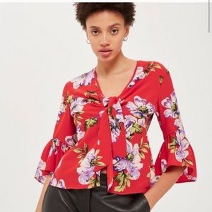 Topshop Floral Wrap Blouse Flare Peplum Size 4